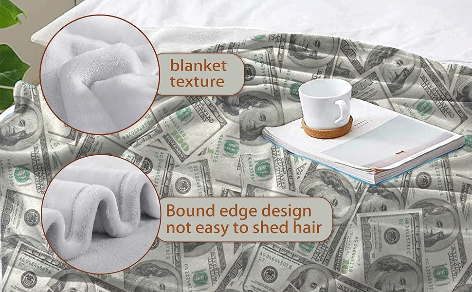 Money Throw Blanket, 100 Dollar Bill Fleece Blankets 50x40
