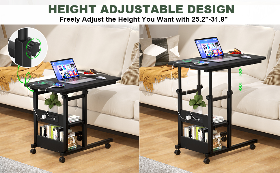 Cyclysio Height Adjustable CShaped End Table with Charging Station
