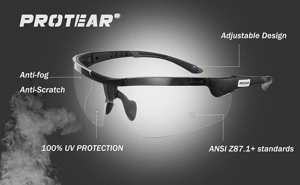 PROTEAR Safety Glasses with Clear Anti Fog for Men and Women, Clear