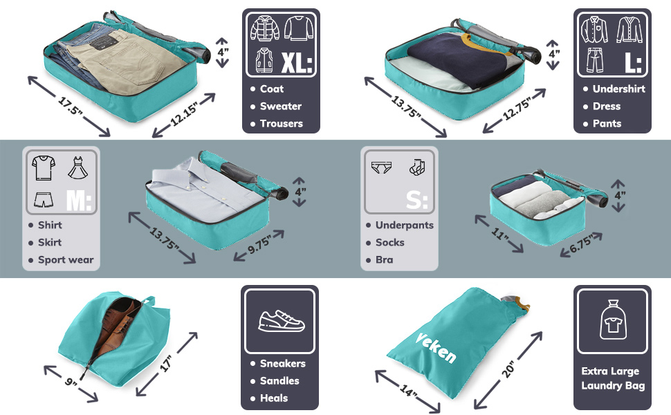 6 Set Packing Cubes for Suitcases, Pink Travel Organizer