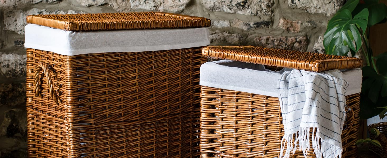 Amalfi Deluxe Wicker Laundry Basket Framed Rectangular Willow Washing
