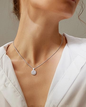 Moissanite Halo Necklace for women