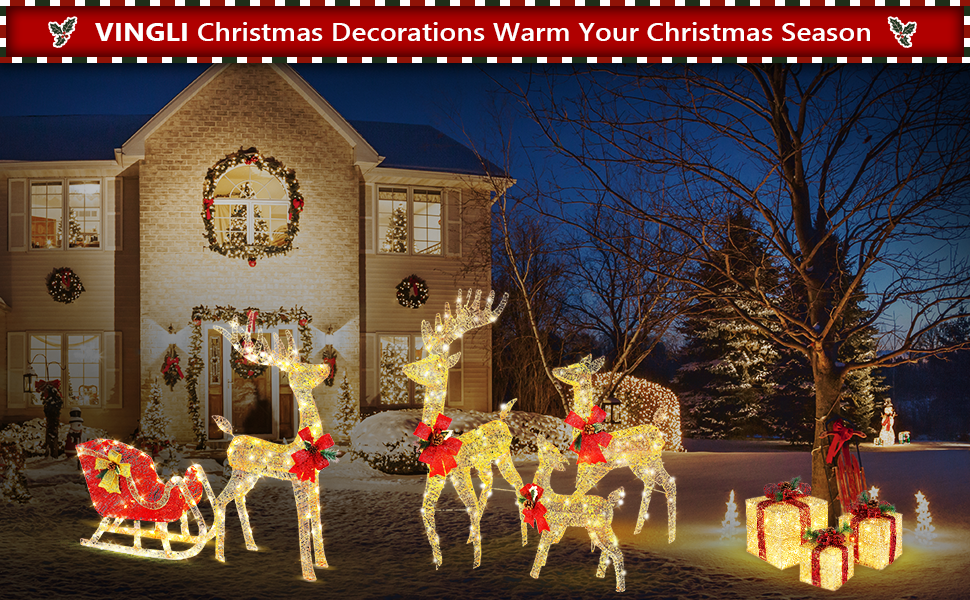 VINGLI Christmas Lighted Gift Boxes Set of 3 with Plug