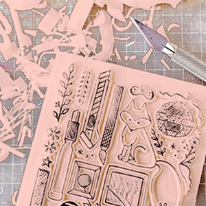 ピンクゴム彫刻 ブロックは版画