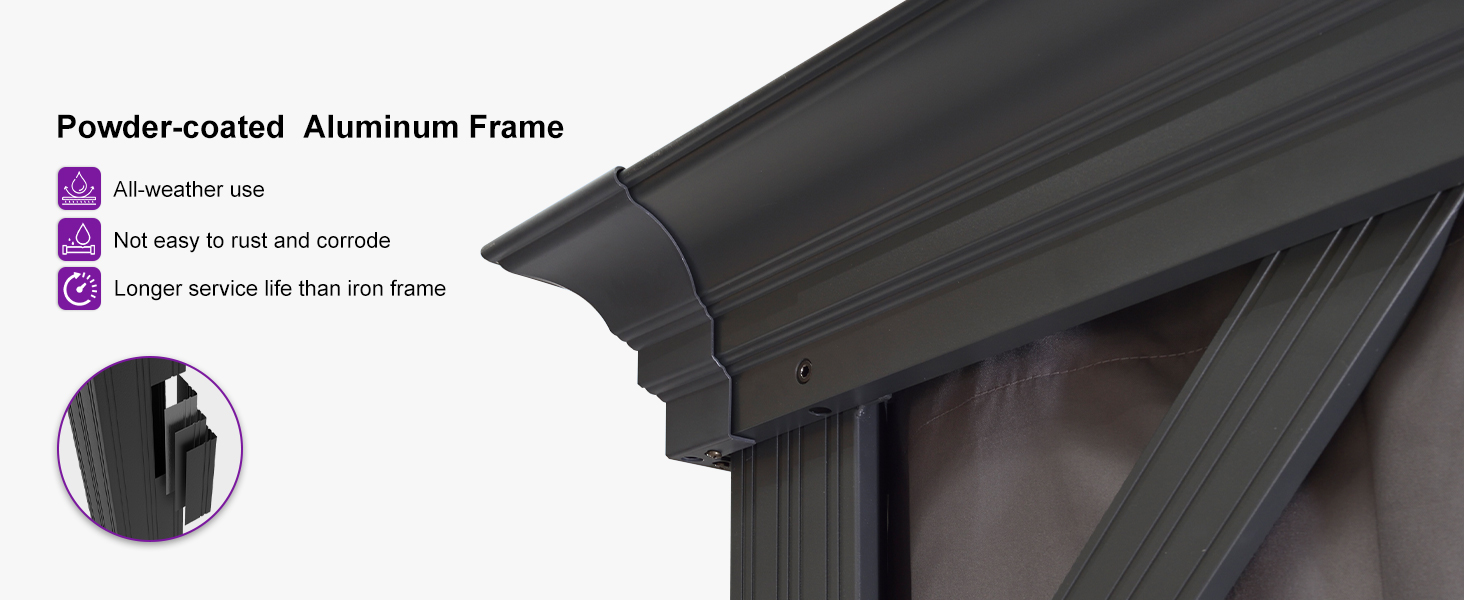 Powder-coated finish sturdy aluwminum frame designed for sturdy installation