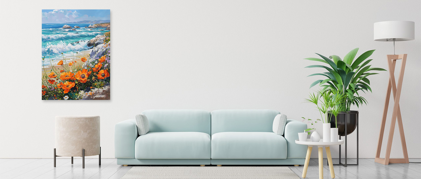 KEYIFA Paint by Numbers for Adults Flowers by The Sea, Painting by