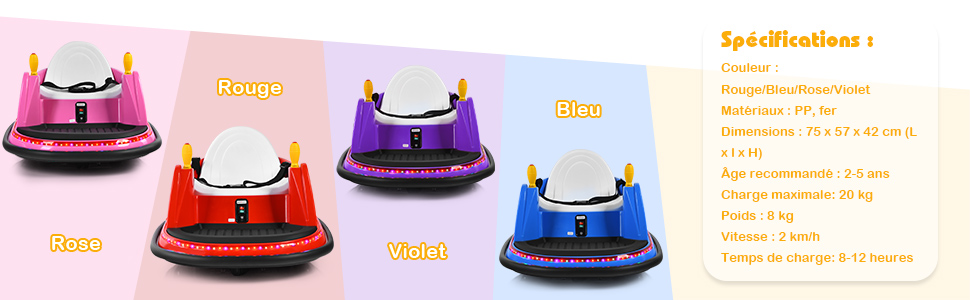 DREAMADE Voiture Électrique Auto Tamponnante 360° Avec Télécommande, Auto Tournante Pour Enfant Avec LED Et Contour Antichoc, Auto Tamponneuse Avec Ceinture De Sécurité, Capacité Max 20 KG (Bleu) 15 SPECIFICATIONS