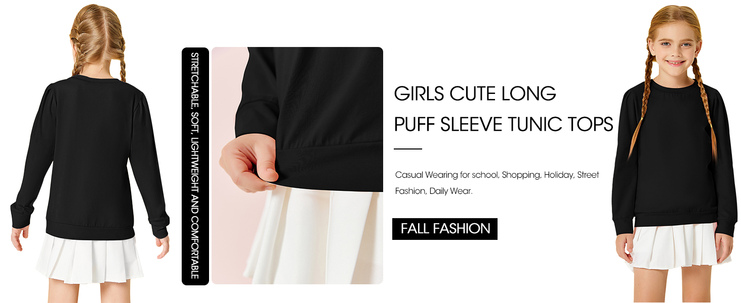 Shirts for Girls Round Neck Tops Long Sleeve Shirts Solid Color Cotton Tops Fashion Basic Tee