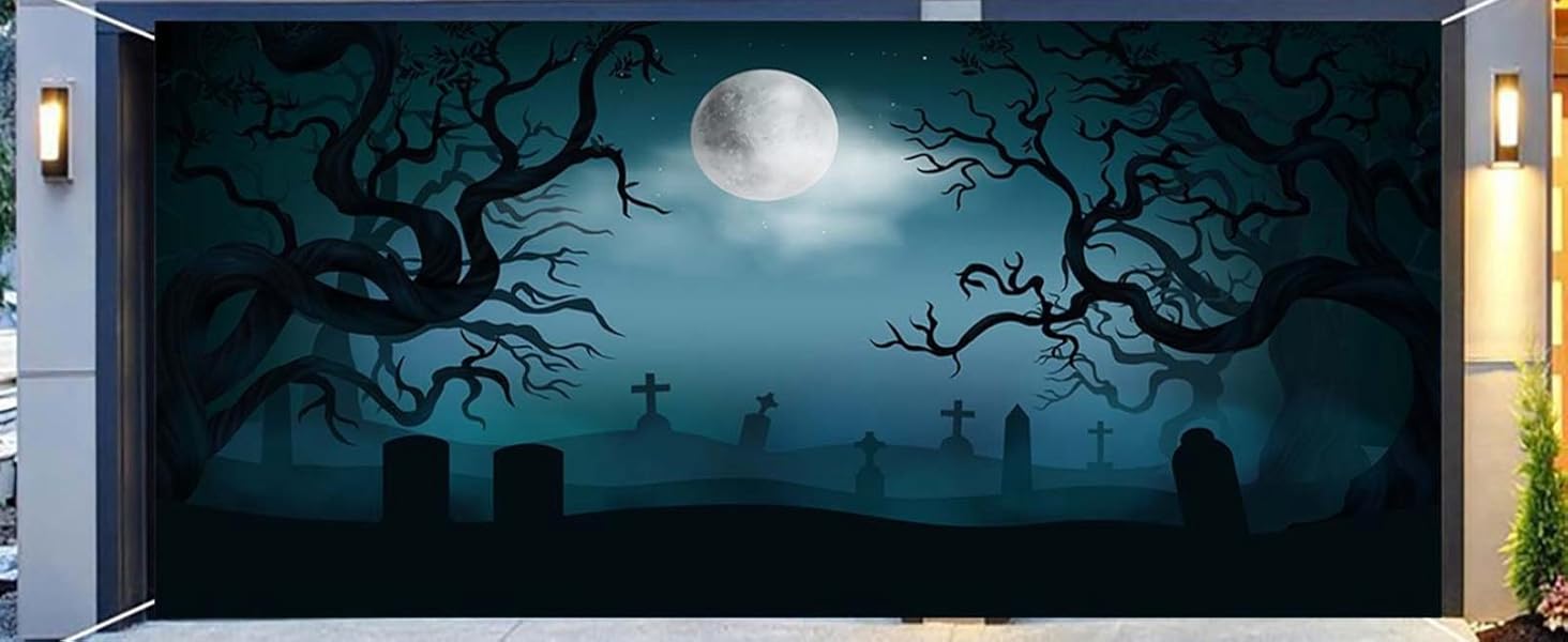 Halloween Garage Door Backdrop,16 x 7 FT Garage Door Banner