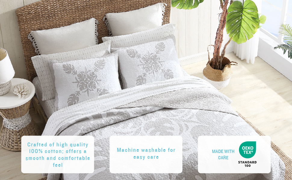 Tommy Bahama King Quilt, Reversible Cotton Bedding, Lightweight Home