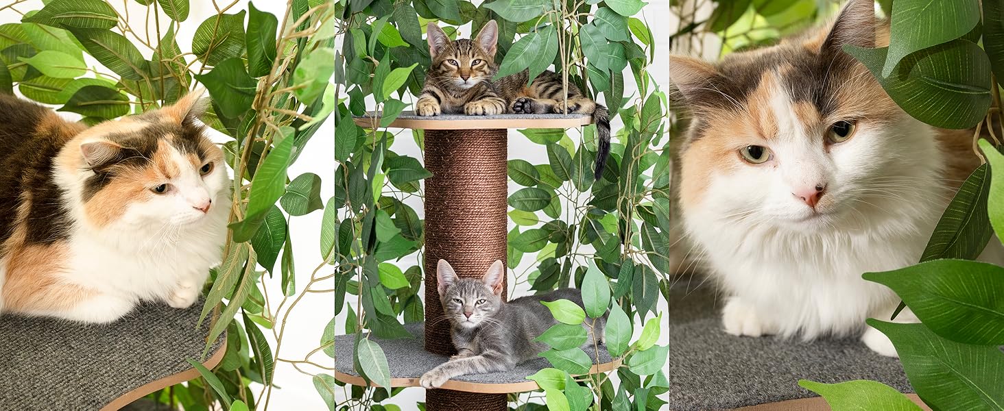 Leafy design cat tree offering comfort, fun, and a natural appearance