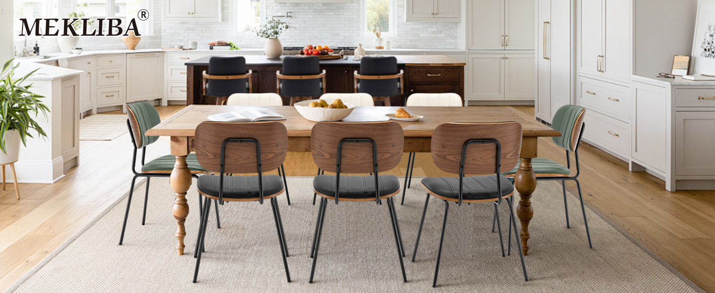 MEKLIBA Green Dining Chair Set of 2,Leather Kitchen Chairs