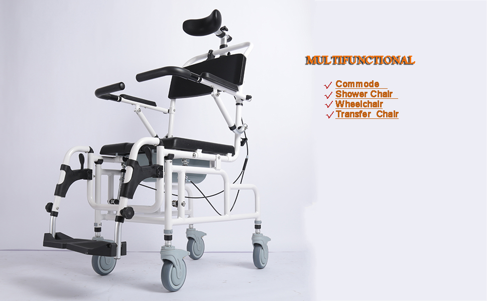 Tilt Shower Commode Chair Personal Mobility Assist Toilet Commode Wheelchair
