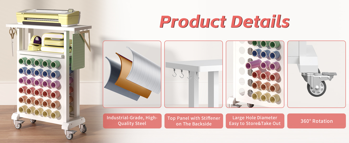 OPTYMIRA Rolling Craft Storage Cart Metal Crafting Table