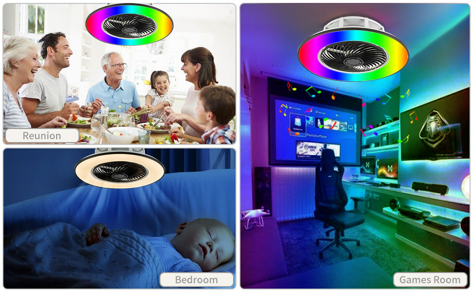 WAGUDO 22 Inch RGB Ceiling Fan for Kids Room Bedroom LED