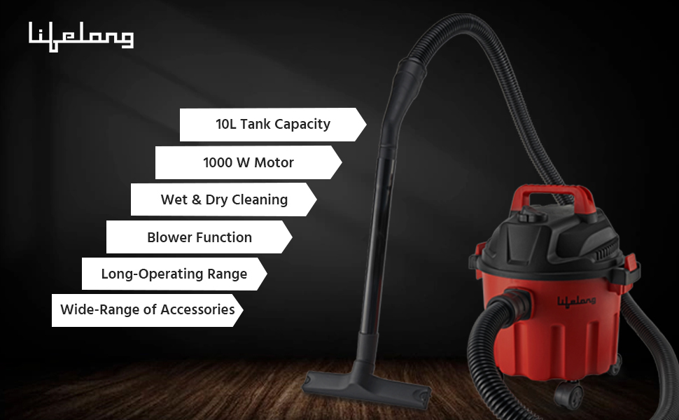 Lifelong Aspire 1000Watt, 10Litre Wet & Dry Vacuum Cleaner, Blower