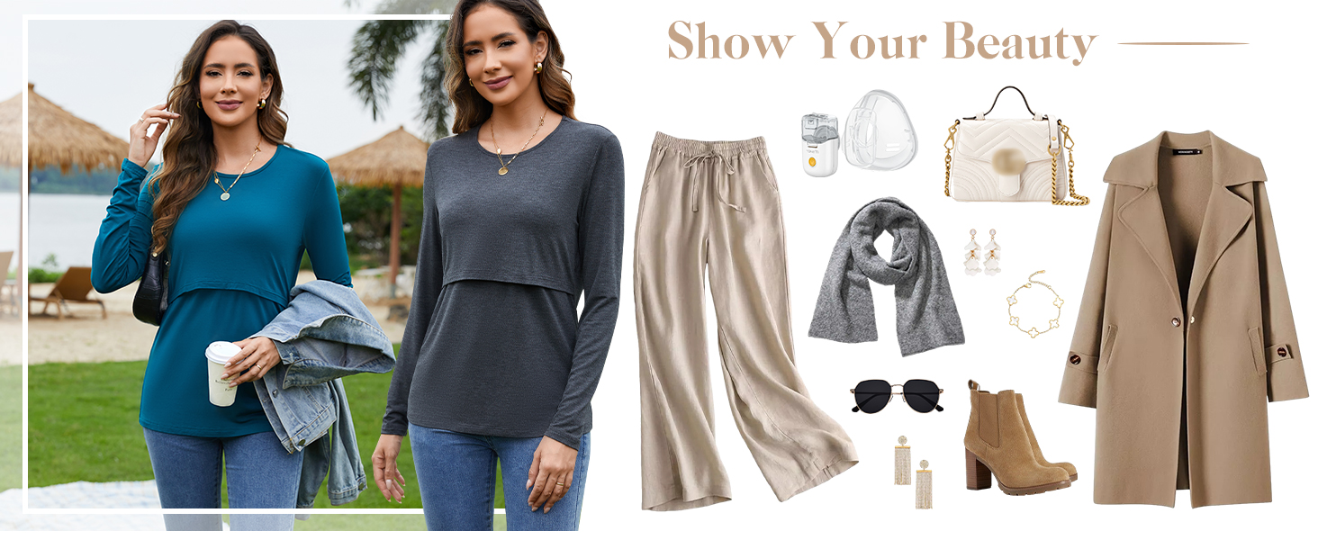 Sosolism Women's Nursing Top Long Sleeve Breastfeeding Shirts Soft Nursing Tee Shirt for Postpartum