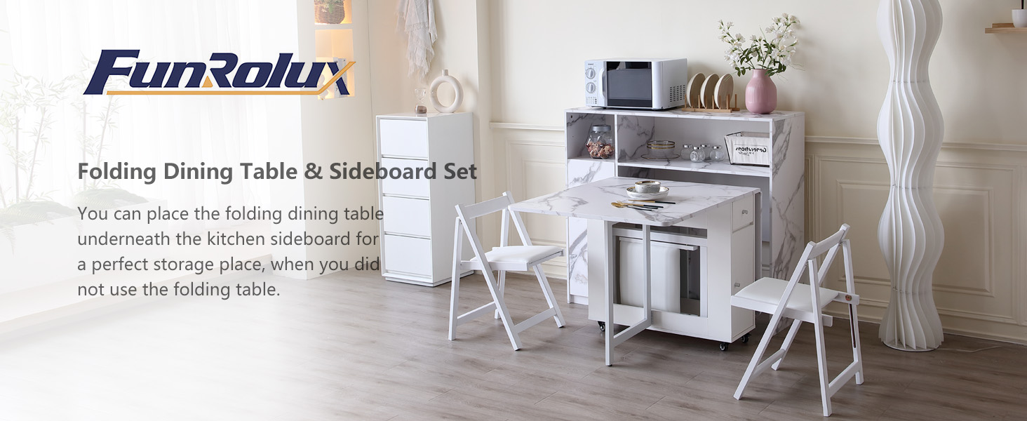 FUNROLUX Folding Dining Table and Sideboard Set
