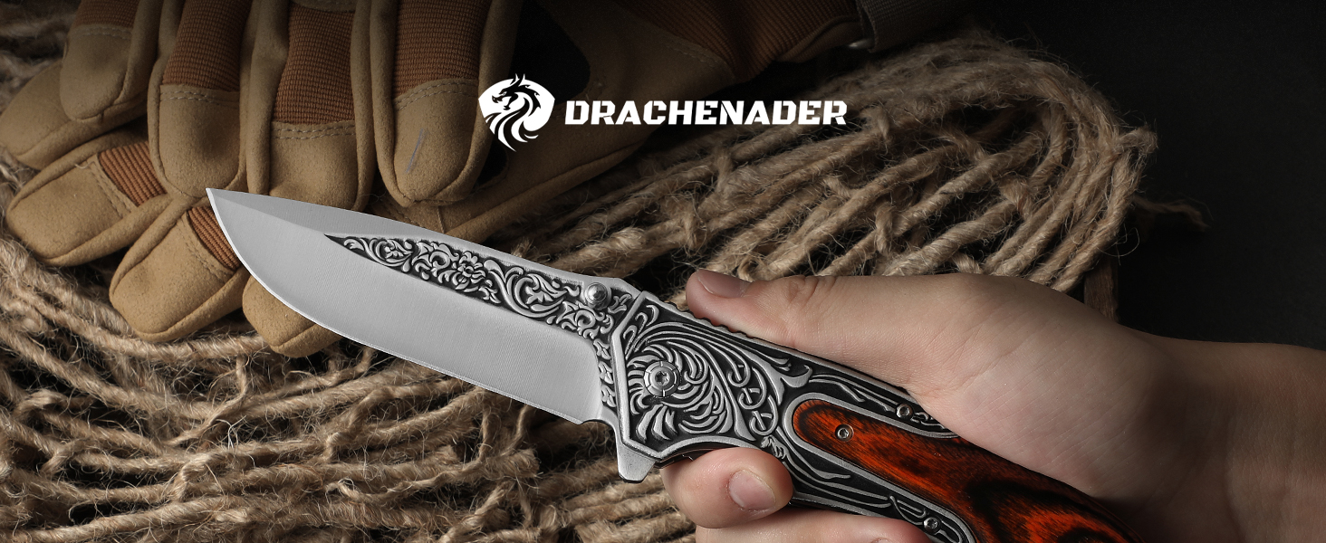 DRACHENADER Gift for Men, Pocket Knife with Nylon Sheath