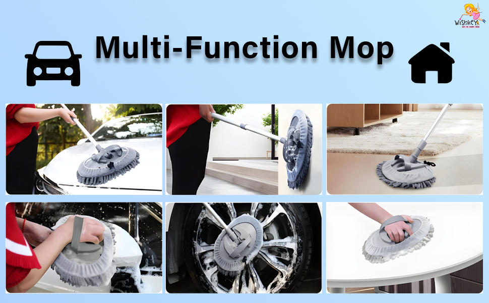 wishkey Car Wash Mop Cleaning Accessories Long Handle Car Duster Microfiber Brush