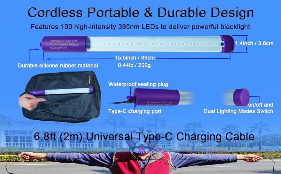 Black Light Bar Rechargeable Blacklight Bar Battery Powered Operated black light black lights