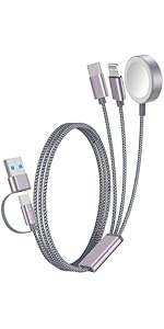 1Pack Upgraded 3 in 2 USB C Cable for Apple Watch Charger iPhone Charger USB