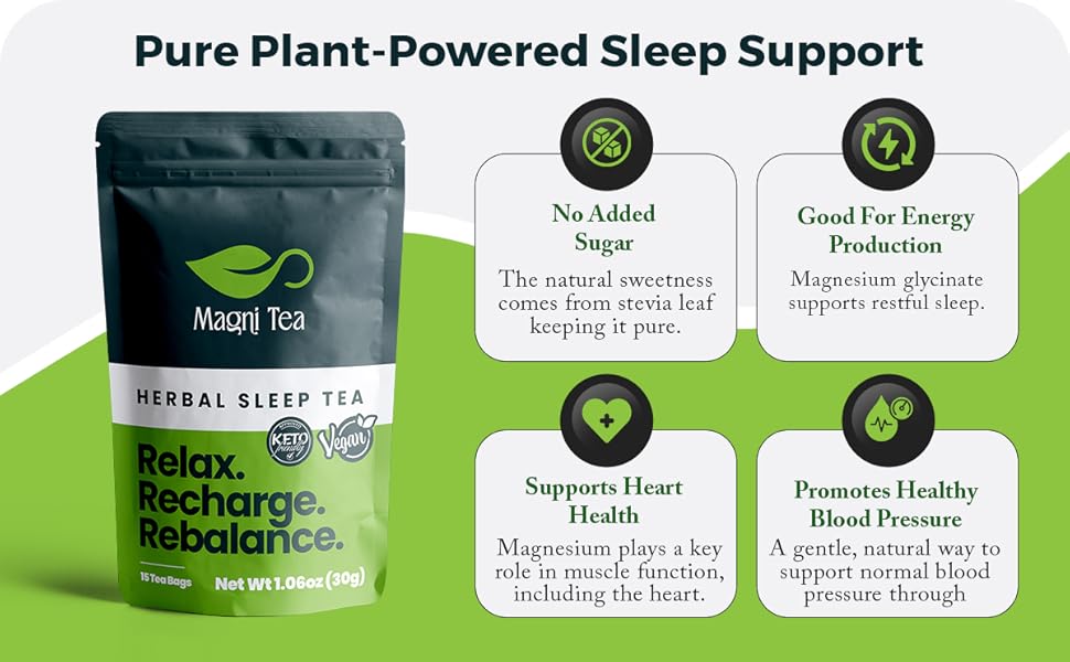 Herbal Sleep Tea Natural Sleep Aid KETO VEGAN Friendly Magnesium Tea Magnesium Glycinate
