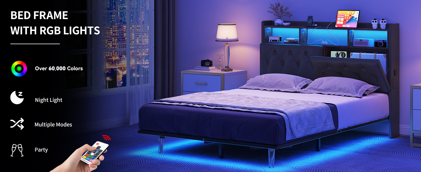 YITAHOME Full Floating Bed Frame with LED Lights, Platform