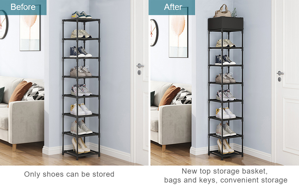 Narrow Shoe Rack, 8 Tier Vertical Shoe Rack for Closet