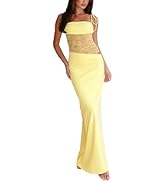 GRMLRPT Women Sexy Lace Patchwork Maxi Dress Spaghetti Straps Y2K Sheer Long Bodycon Club Cocktai...