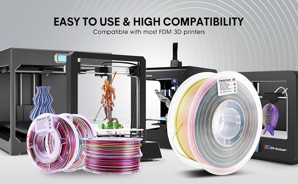 US Raw Materials 3D Printer Filament PLA, Shiny Matte Rainbow Color Filament, Color Change by Length PLA, Fit Most FDM 3D Printers, 250G Spool, Rainbow Blaze 9 3D Printer Filament