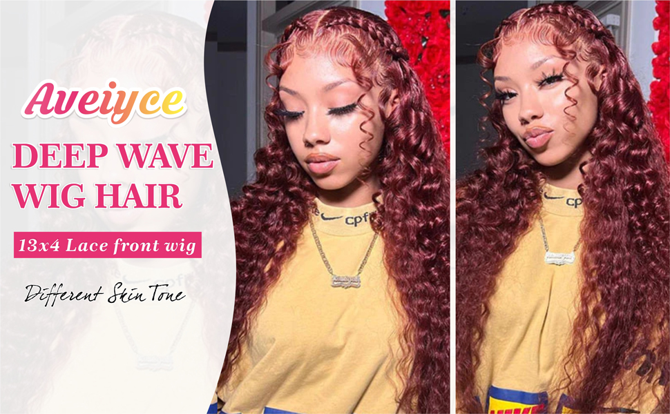 Aveiyce Reddish Brown Deep Wave Lace Front Wigs Human Hair