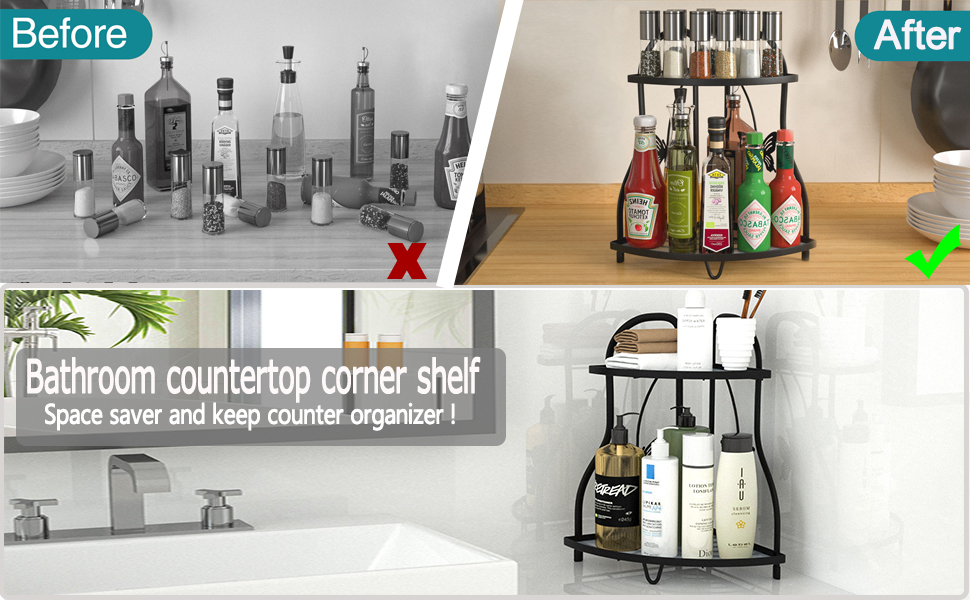 BOKIOVIN Corner Bathroom Countertop Organiser, 2 Tier Spice Rack