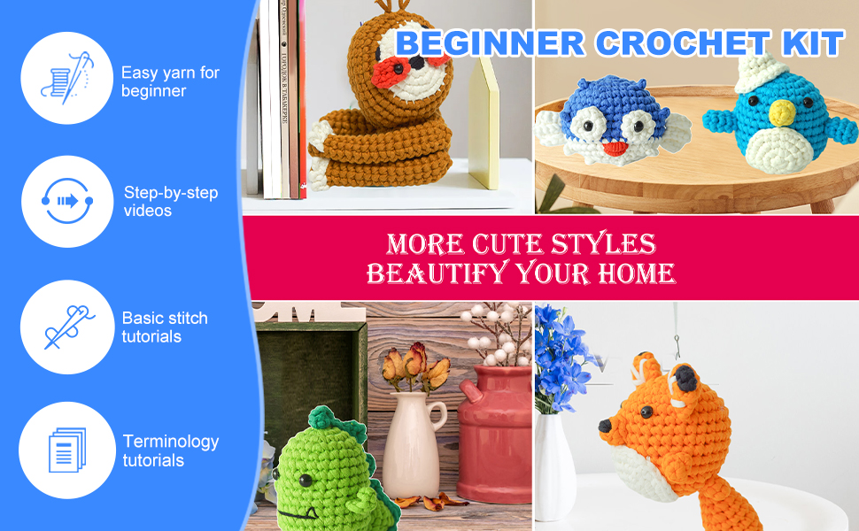 Amazon.com: TFitsjoy Crochet Kit for Beginners, Beginner Crochet Kit ...