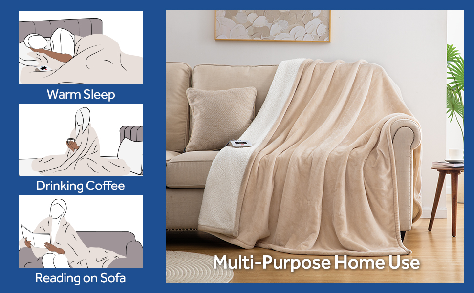 Sealy Electric Blanket Queen Size, Heated Blanket Sherpa & Flannel