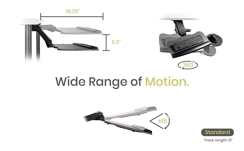 FERSGO Under Desk Keyboard Tray, 20" x 11" Tray, 21" Track, Dynamic