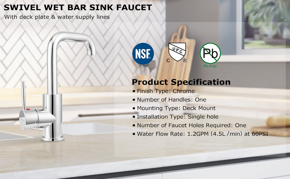 PARLOS Single Handle Wet Bar Faucet Swivel One Hole Kitchen Prep Sink