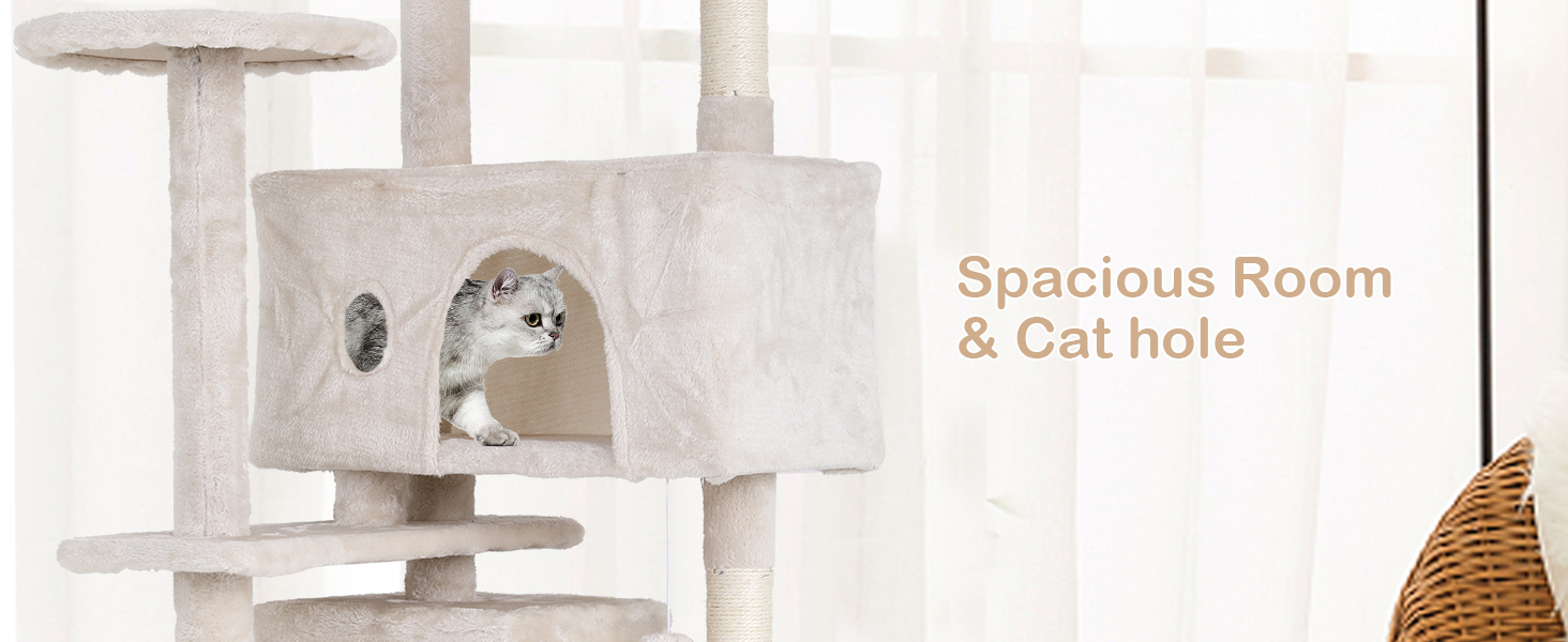 70'' Tall Cat Tree for Indoor Cats, MultiLevel Cat