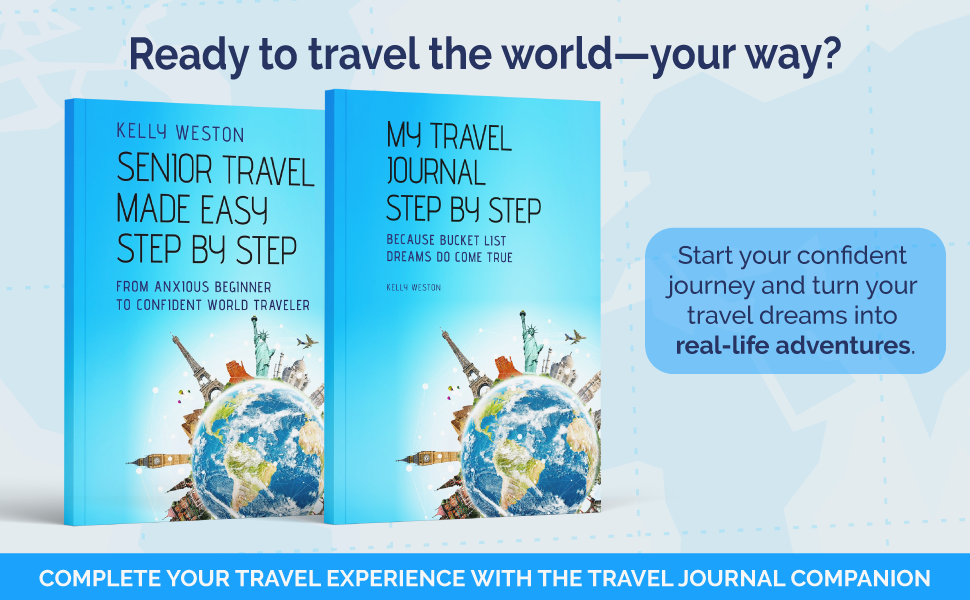Senior Travel Made Easy Step By Step cover and companion Travel Journal