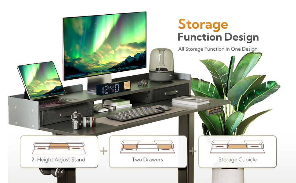 Claiks Standing Desk with Drawers, Stand Up Electric