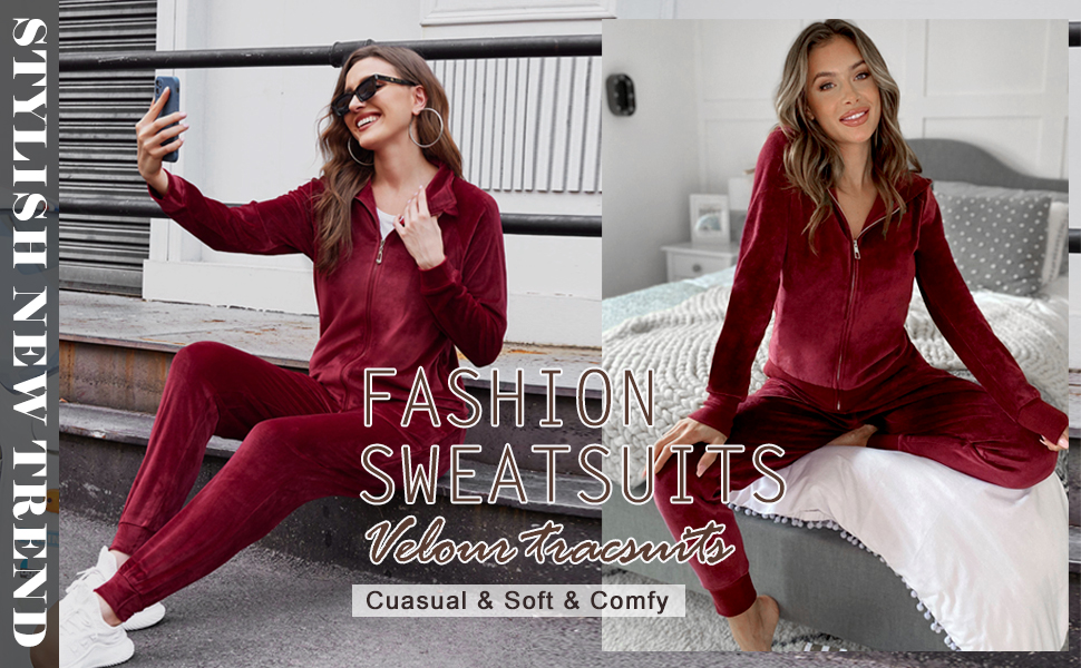 Ekouaer Womens Sweatsuits Set 2 Piece Tracksuits for Ladies Long Sleeve Jacket Top and Bottom