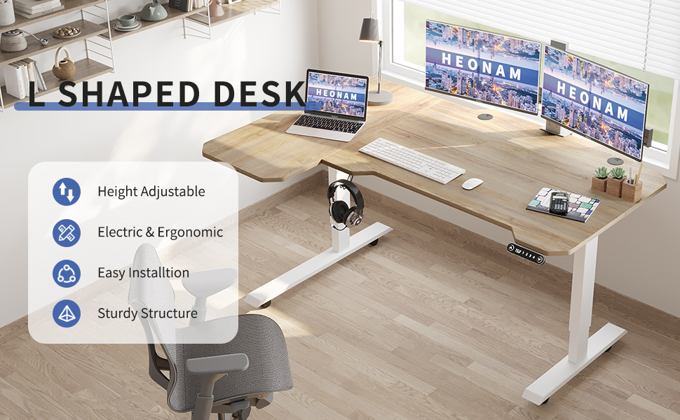 HEONAM 59Inch LShape Electric Standing Desk, Height