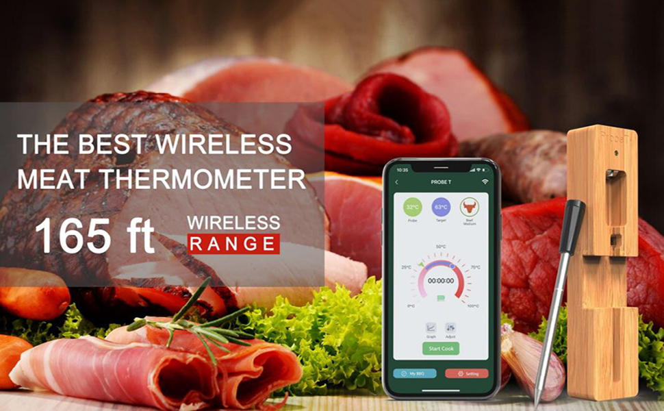 TKMARS Meat Thermometer, Probe, Bluetooth, Waterproof, Precision