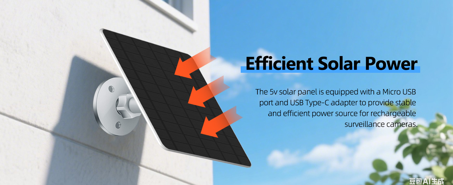 Solar Panel Solar Panels for Security Camera DC 5V Micro USB-C IP66 Waterproof Panel Outdoor Panels