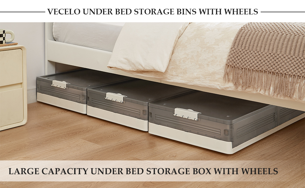 VECELO Under Bed Storage with Wheels, 2 Pack Stackable Under Bed Storage Containers