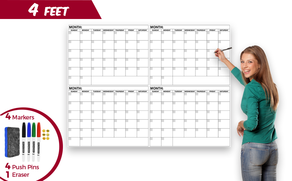 2019 Jumbo Dry Erase Laminated Wall Calendar, 24inch by 36