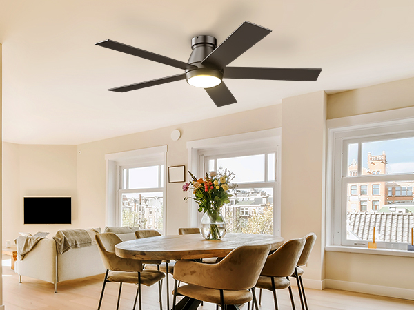TCL 52&#34; Ceiling Fan with Lights, Black Flush Mount Ceiling Fans with Remote Control