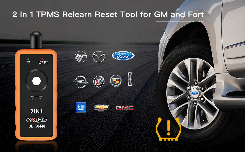 VXDAS TPMS Relearn Tool UL50448 Compatible for GM and Ford Vehicle 2IN1 Automotive Tire Pressure