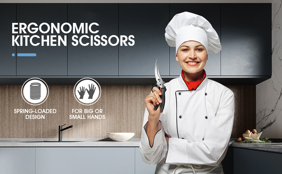 PURPLEBIRD Heavy Duty Poultry Shears, Spring Loaded Kitchen Scissors Dishwasher Safe Stainless Steel Cooking Scissors Multipurpose Kitchen Shears