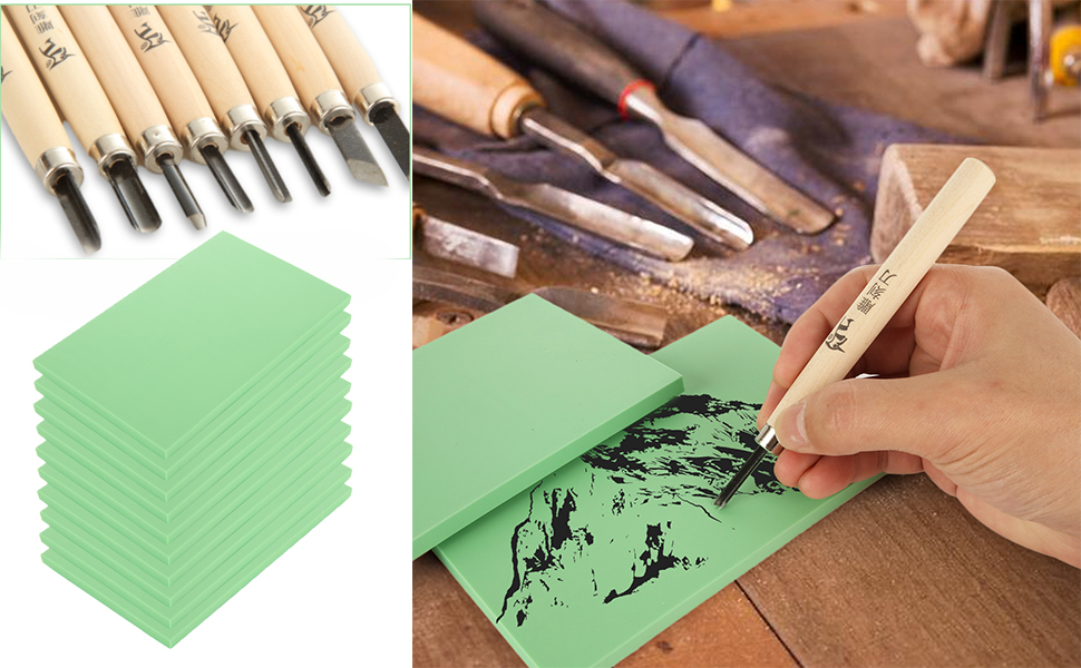 17PCS Rubber Stamp Carving Kit with 4x6” Linoleum Block